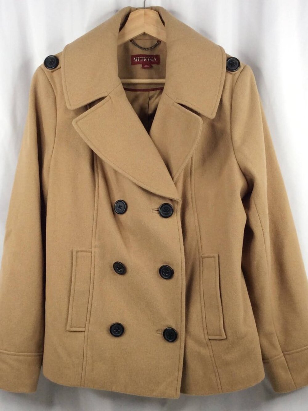 Merona Women's Double Breasted Peacoat Wool Blend Jacket‎ Size XL Beige